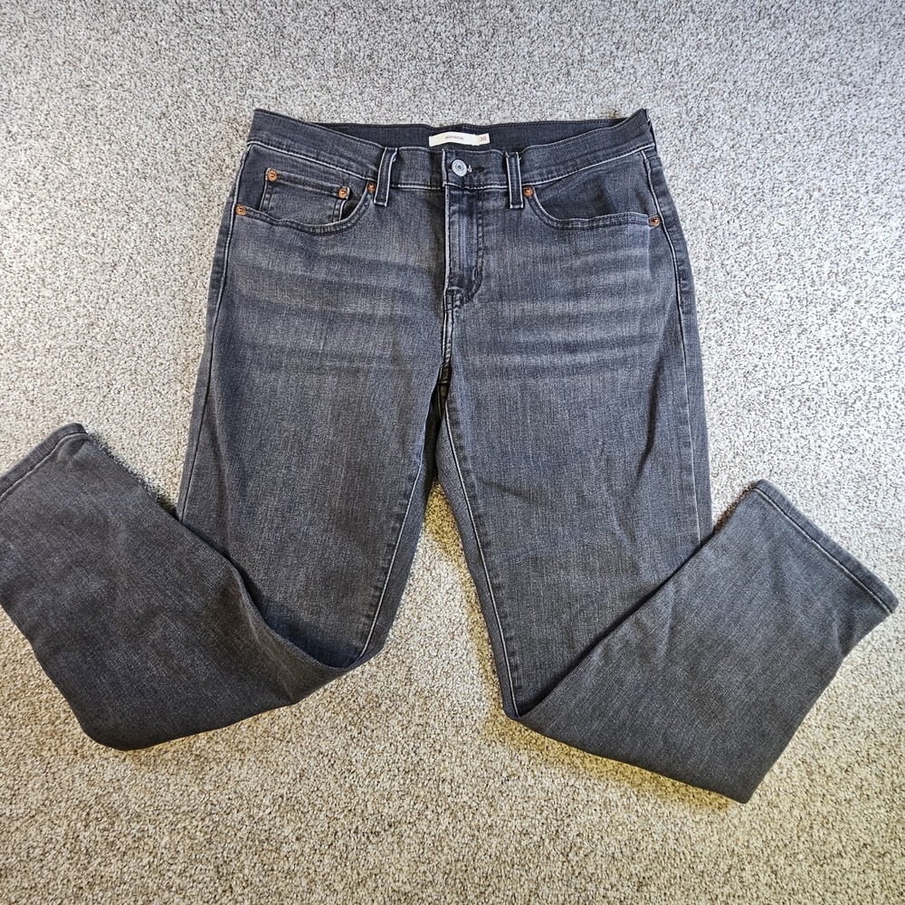 LEVI'S Womens 30‎ Black Boyfriend Mid-Rise Slim Straight Stretch Jeans